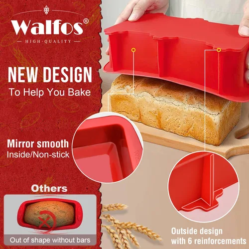 Vista 2 de Walfos Molde de silicona para pan, 9 x 5 pulgadas, antiadherentes, para hornear, juego de 2, perfecto para pan, pastel, pastel de carne, apto