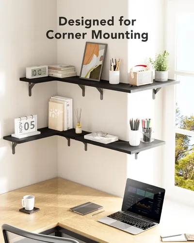 Vista 4 de AMADA HOMEFURNISHING Estantes flotantes de esquina, juego de 4 estantes de pared de esquina, estantes para decoración de pared, estantes esquineros