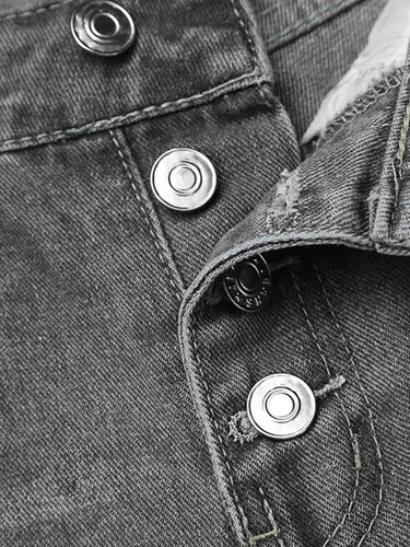 Vista 4 de Flamingals Jeans de pierna recta para mujer, cintura baja, botón rasgado