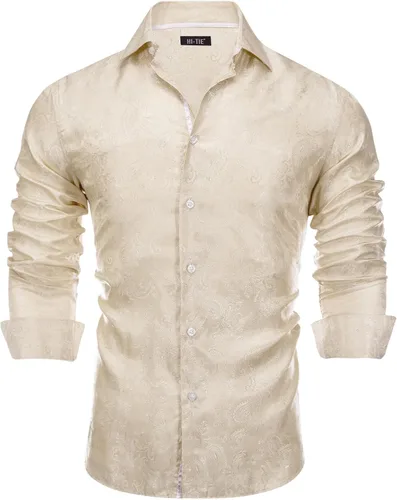 Vista 34 de Hi-Tie Camisa de manga larga jacquard con contraste interior sin arrugas para hombre