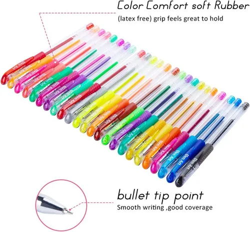 Vista 2 de Bolígrafo de gel con brillo con punta fina, con 40% más de tinta, para libros para colorear de adultos, dibujar y garabatear (24 colores)