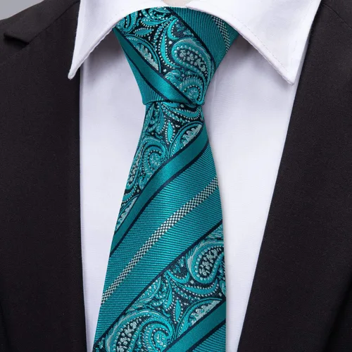 Vista 176 de Barry.Wang - Juego de corbata de seda para hombre, diseño de cachemira, pañuelo y gemelos de bolsillo