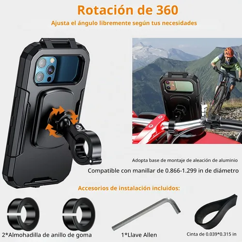Vista 4 de Kewig Soporte de teléfono para bicicleta impermeable, soporte de teléfono para motocicleta con base de montaje de manillar de aleación de aluminio