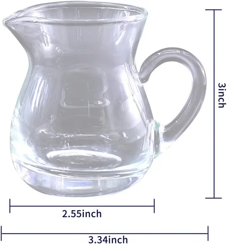 Vista 4 de DGQ Jarra clásica de vidrio con asa de 4 onzas, paquete de 2 vertedores de leche, mini crema para café, té, jarabe de arce