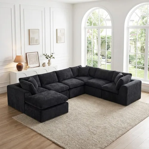 Vista 18 de Sofás de nube beige para sala de estar, sofá deshuesado de 3 plazas, sofá modular seccional, no requiere montaje, tapizado de chenilla, moderno