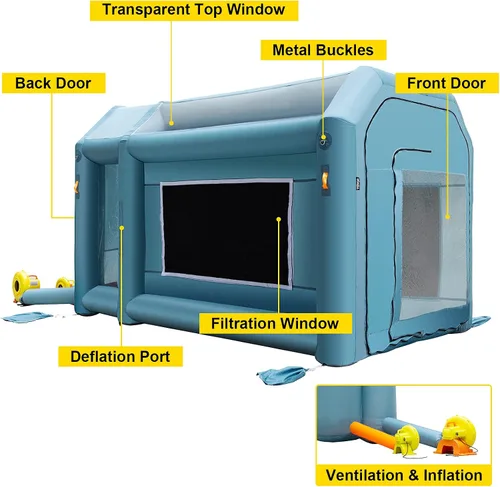 Vista 8 de VEVOR Cabina de Pintura Inflable Portátil, Cabina de Pulverización Inflable de 13 x 8 x 8 pies, Carpa de Pintura para Automóvil con Sistema