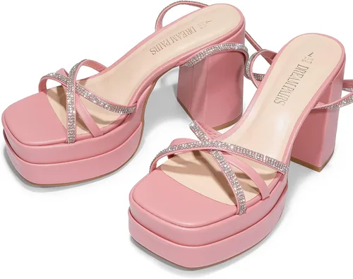 Vista 6 de DREAM PAIRS Sandalias de plataforma con cordones para mujer, con diamantes de imitación, sandalias gruesas Y2K para club, fiesta, cita, baile