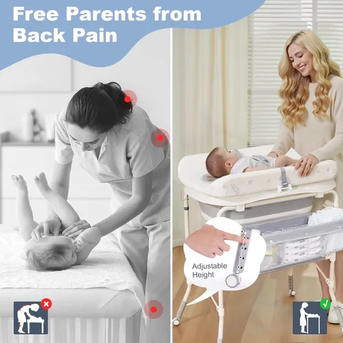 Vista 2 de Bañera para bebé con cambiador plegable, bañera infantil para ducha de recién nacido, estación de cambio de pañales portátil