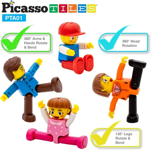 Vista 4 de PicassoTiles Paquete de expansión de 2 piezas de camiones magnéticos para automóviles + 4 figuras de acción de personas familiares: juego educativo