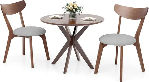Vista 8 de ERGOMASTER Juego de mesa de comedor de 3 piezas para 2, mesa de cocina de 36 pulgadas con 2 sillas, patas de madera de goma, color marrón