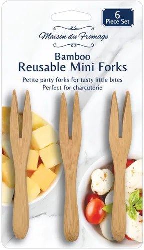 Vista 7 de Maison du Fromage - Mini tenedores reutilizables para servir, bambú bruñido, 2 juegos de 6