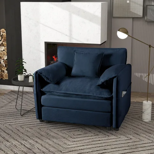 Vista 2 de Oversized 41.73" Sofa Chair, Modern Upholstered Armchair with 1 Toss Pillow, Modular Sectional Sofa for Living Room, Deep Seat Reading Sofa for Black