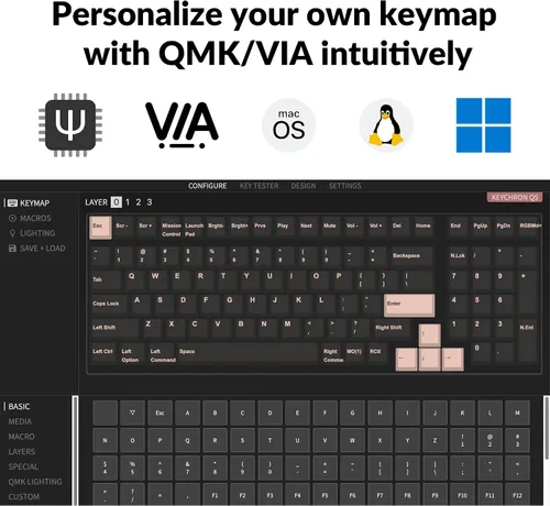 Vista 2 de Keychron Q5 RGB Teclado mecánico personalizado con cable 96 diseño QMKVIA Macro programable para Mac Windows Linux interruptor azul Gateron G Pro