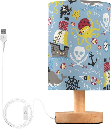 Vista 22 de Lámpara de mesa pintada Mariposa Diente de León con base de madera y pantalla de tela para mesita de noche, lámpara de escritorio para recámara