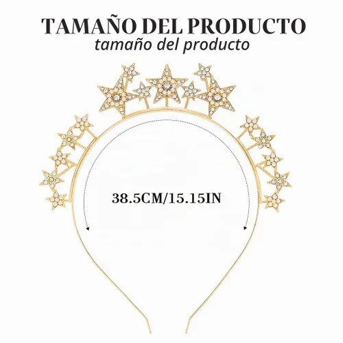Vista 6 de Fashey Diadema de estrella plateada con halo de estrellas, accesorios para el cabello para mujer (dorado)