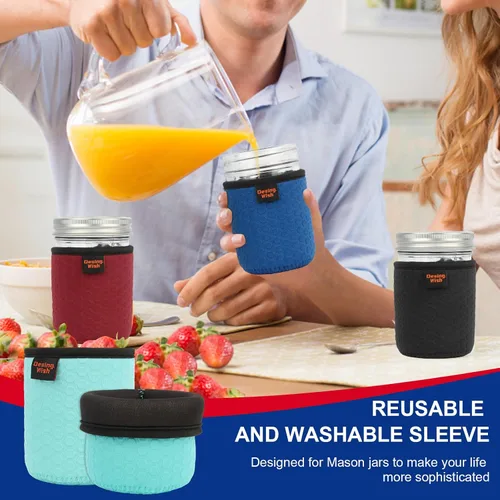 Vista 7 de Funda de neopreno para tarro Mason de boca regular y ancha, 16 onzas, antideslizante, acogedora, aislada, fundas protectoras de 3.0 x 3.7 pulgadas