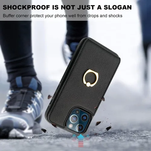 Vista 7 de Folosu Funda compatible con iPhone 13 Pro Max con soporte para tarjetas, rotación de 360°, soporte de anillo de dedo con función atril, protección