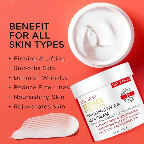 Vista 4 de Crema de retinol para cara, crema de cuello antienvejecimiento para tensar y reafirmar con colágeno y ácido hialurónico, crema hidratante facial