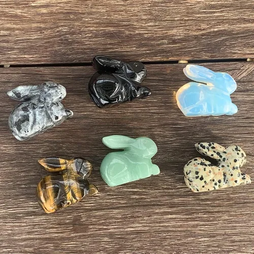 Vista 6 de YGLINE Figura de conejo de cristal con piedras preciosas para tallar animales (aventurina verde)