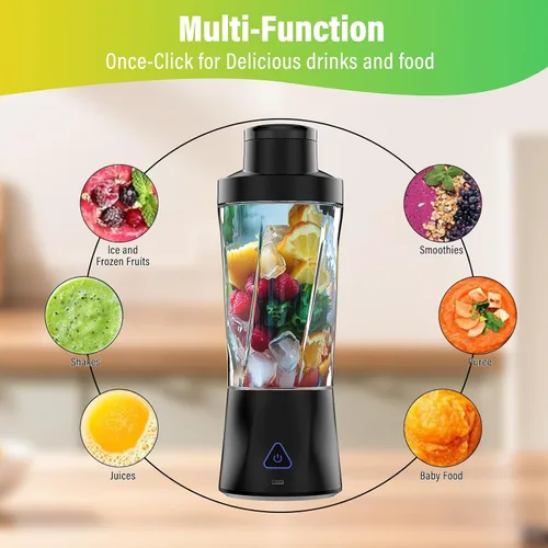 Vista 3 de Licuadora portátil, licuadora personal de 360 W para batidos y batidos para cocina, 24 onzas sin BPA, vaso y tapa con 6 cuchillas, exprimidor