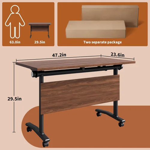 Vista 3 de Paquete de 8 mesas de conferencias plegables, mesa modular moderna para sala de conferencias con ruedas, mesa de reunión móvil de seminario abatible