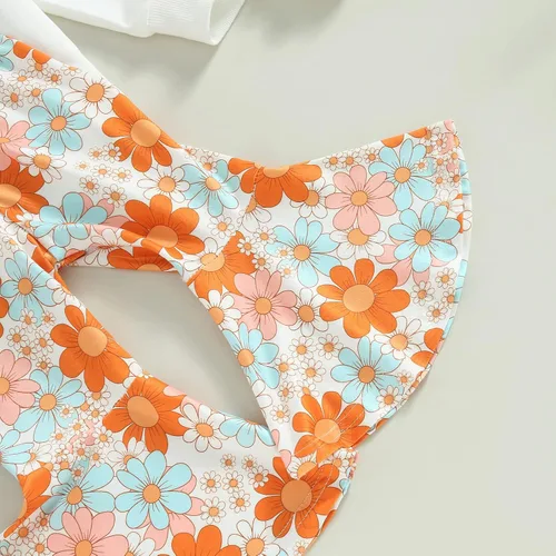Vista 5 de Lamuusaa Sudadera con cuello redondo y estampado de letras para bebé, pantalones acampanados, ropa de cumpleaños, 6M-5T