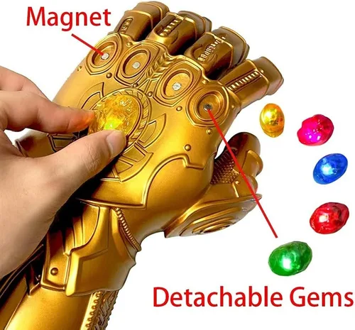 Vista 3 de Guantelete infinito para adultos y niños, guante de Iron Man con imán LED extraíble, piedras infinitas, 3 modos de flash