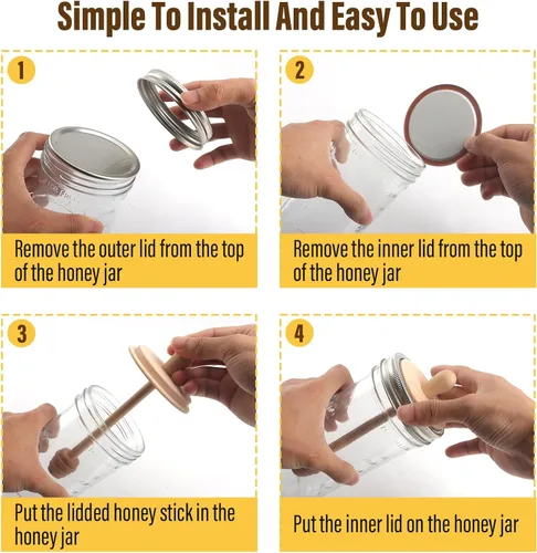 Vista 5 de Sun3drucker Wooden Mason Jar Honey Dippers (1X 32OZ Wide Mouth)