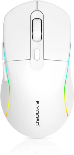 Vista 10 de E-YOOSO Mouse inalámbrico para juegos, 10,000 DPI, trimodo de 2.4 GHz/Bluetooth/USB-C con cable, retroiluminación RGB, 6 botones programables, mouse