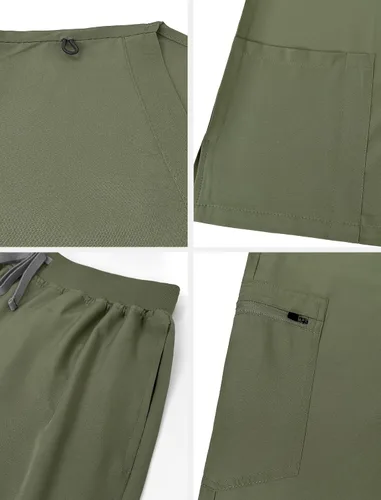Vista 4 de niaahinn Conjunto de uniforme médico de enfermera para mujer, camiseta con cuello en V y pantalones deportivos, uniforme médico, traje para mujer