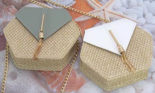 Vista 6 de Bolso bandolera de paja para mujer Blanco