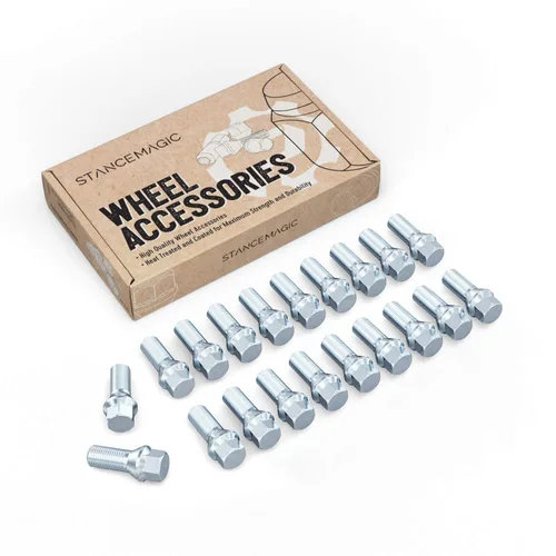 Vista 15 de 10 piezas de birlos plateados de 12 x 1.5 (longitud de vástago de 26 mm, base cónica) de longitud OEM - Compatibles con BMW 128i 135i 318i 320i 325i