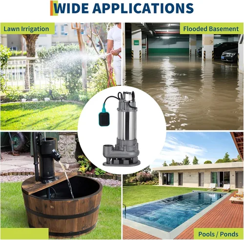 Vista 2 de Stainless Steel Submersible Sewage Pump 1.5 HP 6600GPH 64ft Head 110V