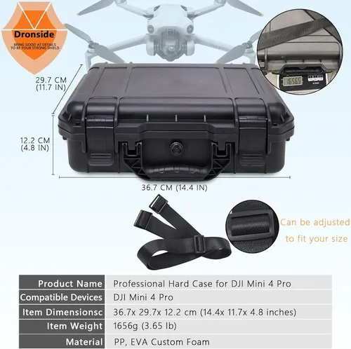 Vista 7 de Funda rígida para DJI Mini 4 Pro, funda de transporte impermeable con correa para todos los accesorios DJI Mini 4 Pro Fly More Combo Drone