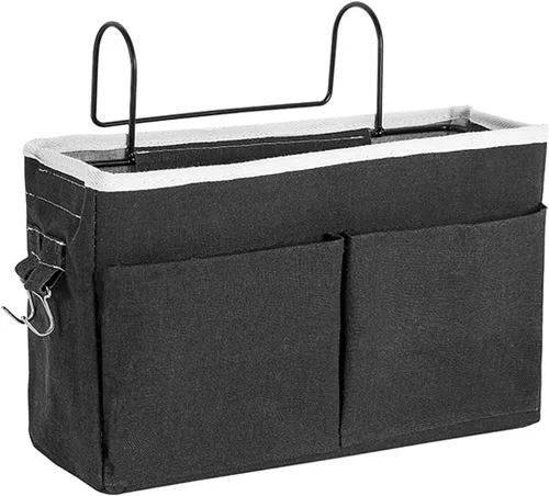 Vista 2 de Kedoung - Paquete de 2 organizadores de mesita de noche para colgar con gancho, bolsillo de almacenamiento de cama para dormitorio, habitación