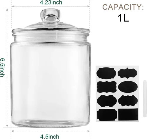 Vista 2 de Tarros de vidrio de 32 onzas, tarro de dulces de Maredash con tapa para el hogar, tarros transparentes de grado alimenticio (paquete de 6)