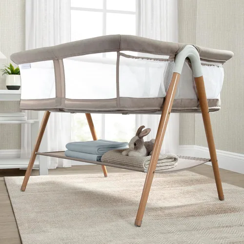 Vista 8 de Delta Children Bondi - Moisés gemelar de madera de haya con sábana de malla transpirable PureAir y madera certificada FSC, color tostado