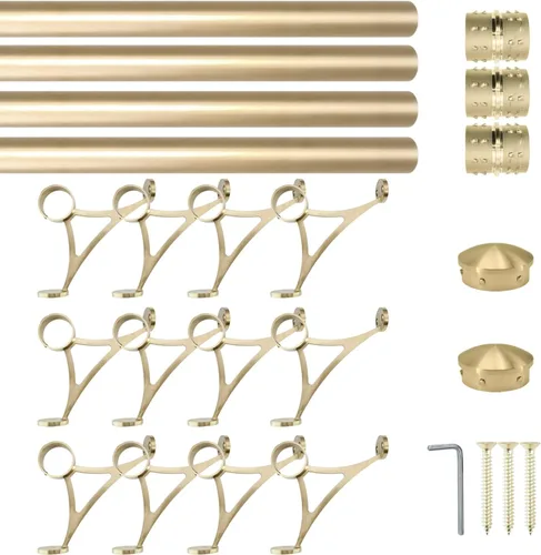 Vista 18 de Kit de riel de pie de montaje combinado, acabado dorado satinado, tubo de acero inoxidable de 2 pulgadas de diámetro exterior con conector interno