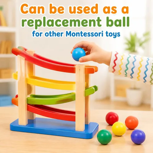 Vista 4 de Bucherry 6 bolas de madera Montessori Rainbow de 1.8 pulgadas, colores Colores variados