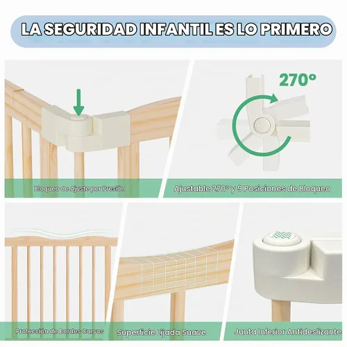 Vista 5 de Corralito de madera plegable, natural, 55 x 55 x 24 pulgadas