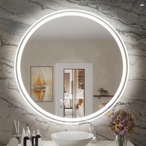 Vista 12 de Espejo LED para baño de 24 pulgadas, 3 temperaturas de color (3000K/4500K/6000K), retroiluminación regulable, antivaho, vidrio HD de 5MM, CRI 90+