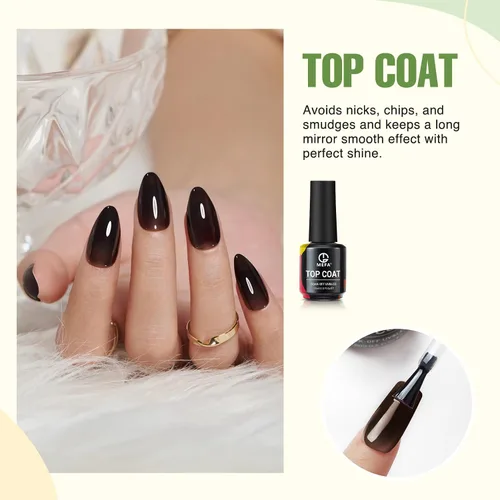 Vista 3 de MEFA Juego de 2 piezas de 15 ml de esmalte de uñas de gel, capa superior y base, esmalte de uñas de gel sin necesidad de limpieza, efecto de brillo