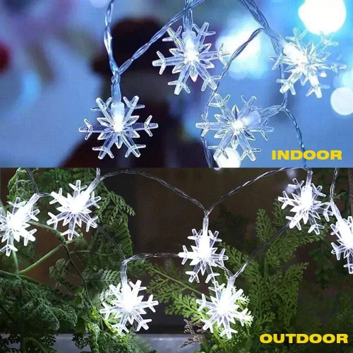 Vista 2 de WesGen - Guirnalda de luces de Navidad, tira de luces de copo de nieve, funciona con pilas, impermeable, 20 pies, 40 luces LED para Navidad, jardín