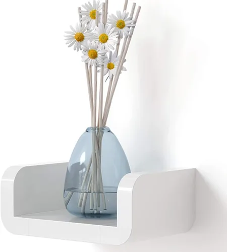 Vista 3 de Estante flotante blanco para decoración de pared, estante colgante adhesivo sin perforaciones para baño, cocina, oficina, sala de estar