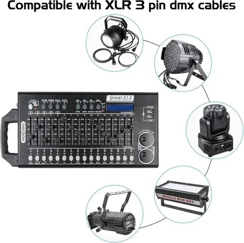 Vista 4 de Controlador de luz de escenario DMX 512 - Controlador de luces DMX de 512 canales con programa integrado y función de interruptor DIP RDM