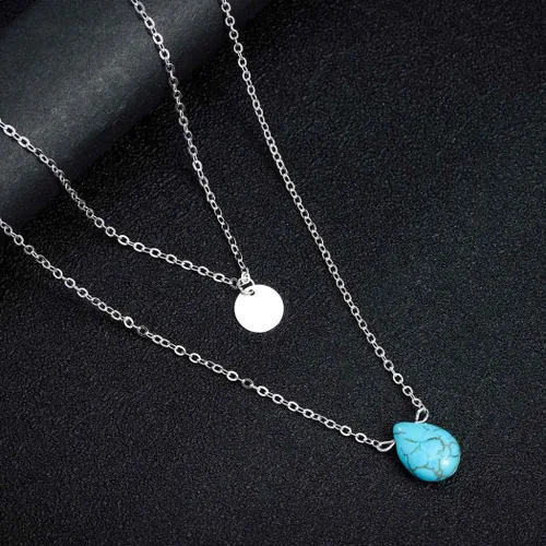Vista 3 de Jovono Collares de turquesa azul con dije de lentejuelas multicapa para mujeres y niñas