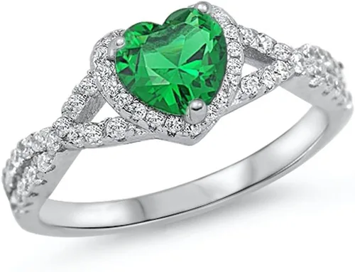 Vista 17 de Elige tu color. Anillo de compromiso de plata fina con diseño de corazón y halo Claro