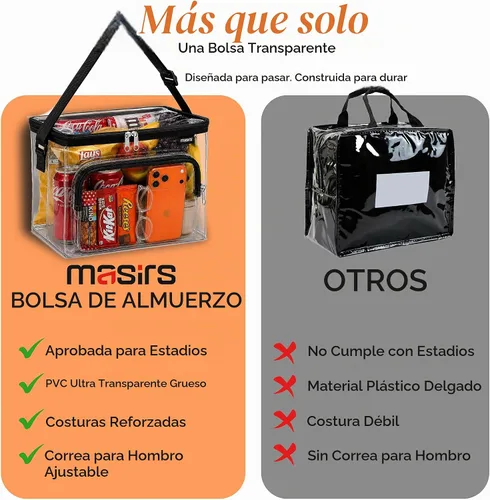 Vista 4 de Masirs Clear Lunch Bag PVC See-Through with Adjustable Shoulder Strap