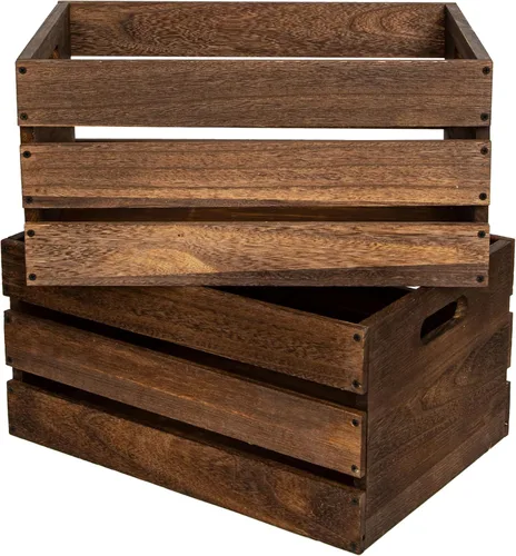 Vista 10 de Cajas de madera de gran tamaño de 20" de largo para almacenamiento, cajas de leche de madera de color tronco de granja, adecuadas para bricolaje