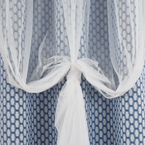 Vista 4 de Deconovo Paneles superiores con ojales, estampado marroquí azul celeste, aislamiento térmico, para ventana de dormitorio, dos cortinas transparentes